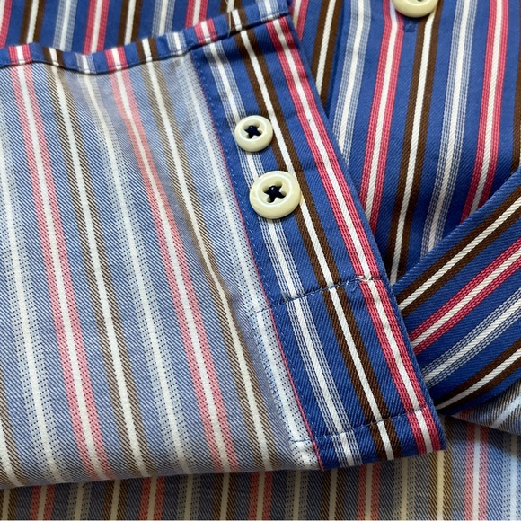 Peter Millar Button Shirt Mens Medium Blue Pink Stripes Business Career Casual - Picture 6 of 11